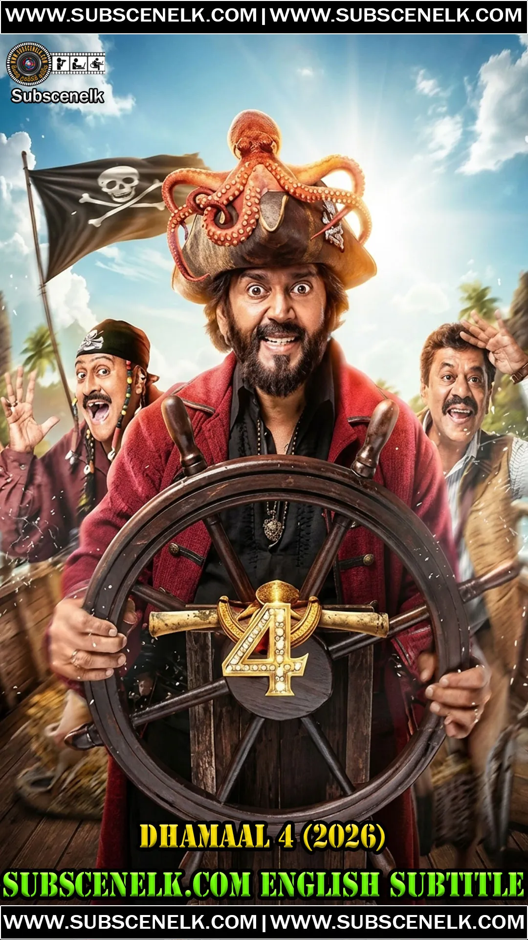 Dhamaal 4 2026 English Subtitle, Ajay Devgn, Riteish Deshmukh, Arshad Warsi, Hindi comedy film, Netflix, T-Series,Dhamaal 4 2026, Dhamaal 4 Hindi movie, Ajay Devgn, Riteish Deshmukh, Arshad Warsi, Jaaved Jaaferi, Sanjay Mishra, Ravi Kishan, Indra Kumar director, Netflix Hindi film, Dhamaal 4 review, Dhamaal 4 plot, Dhamaal 4 cast, Dhamaal 4 runtime, Dhamaal 4 OTT, T-Series film, Devgn Films, slapstick comedy Hindi, treasure hunt comedy, Dhamaal franchise, Dhamaal 4 box office, 134 crore domestic, 4th highest grossing film 2026, Filmfare 3.5/5, Cinema Express mixed, IMDb 8.1, Jaaved Jaaferi Manav, Ravi Kishan pirate, Dhamaal 5 post-credit scene, Dhamaal 4 English subtitle, fan-made subtitles, Dhamaal 4 translation, Dhamaal 4 review 2026, Dhamaal 4 critics, Dhamaal 4 audience score, Dhamaal 4 streaming, Dhamaal 4 release date, July 10 2026, September 4 2026 OTT, Netflix India, Ajay Devgn producer, Bhushan Kumar producer, Indra Kumar producer, Bollywood comedy 2026, mindless entertainment, slapstick comedy Hindi, ensemble comedy film.